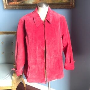 Coldwater Creek coral zip up leather/suede jacket size PXL